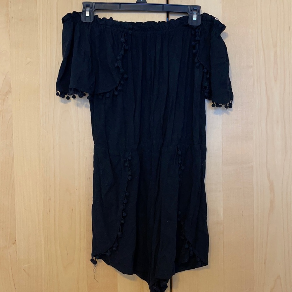 Off the shoulder pompom romper
